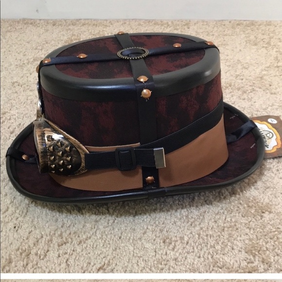 New! Steam punk unisex Halloween hat with glasses and center piece . - Picture 2 of 7